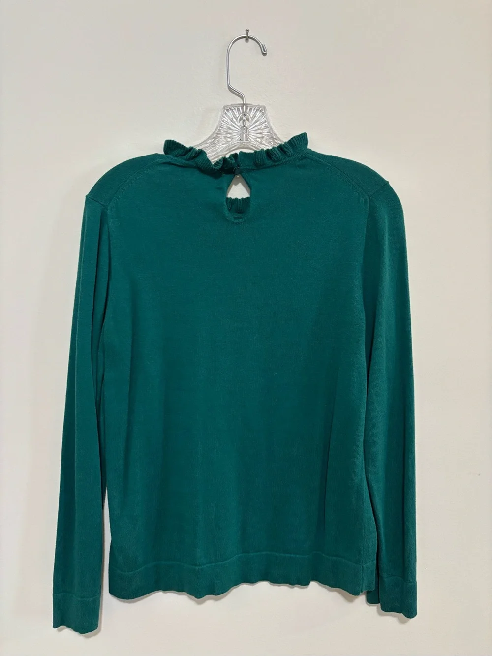 J. Crew Deep Green Scallop-Trim Crewneck Sweater
